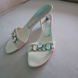 BCBGirls White Crystal-Embellished Slide Mules